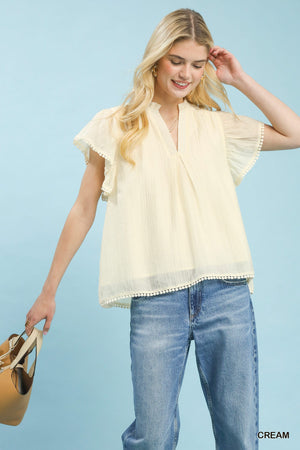 Flutter Sleeve Relaxed Top with Trim Detail CREAM 16644771-59d3-40ae-b31f-c8fa3f4567f3-Max