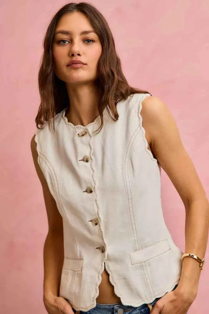 SO ME Scalloped Edge Cotton Twill Washed Vest Top 16670e7297904dddb2f1a21e73c63535-Max-Origin