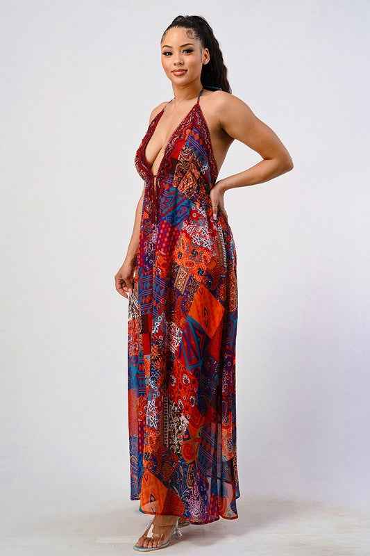 Bohemian print sequin lace trim maxi dress 16673030_2f6ea3ea-c306-47b4-8379-3ec5434462c6