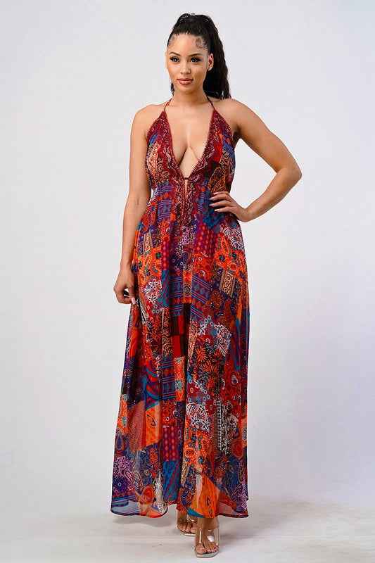 Bohemian print sequin lace trim maxi dress 16673030_a677a186-9d6c-4fb2-b903-342adf8ac31e