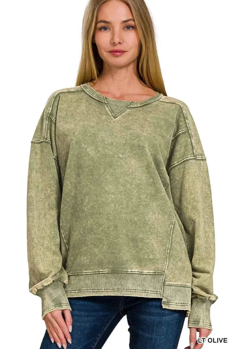 Zenana French Terry Acid Wash Pullover LT OLIVE 166ee5b19c0f4e9ab676664c6586dbf4-Max-Origin