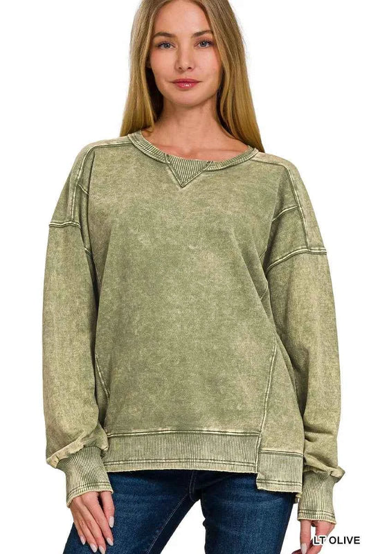 French Terry Acid Wash Pullover LT OLIVE 166ee5b19c0f4e9ab676664c6586dbf4-Max-Origin