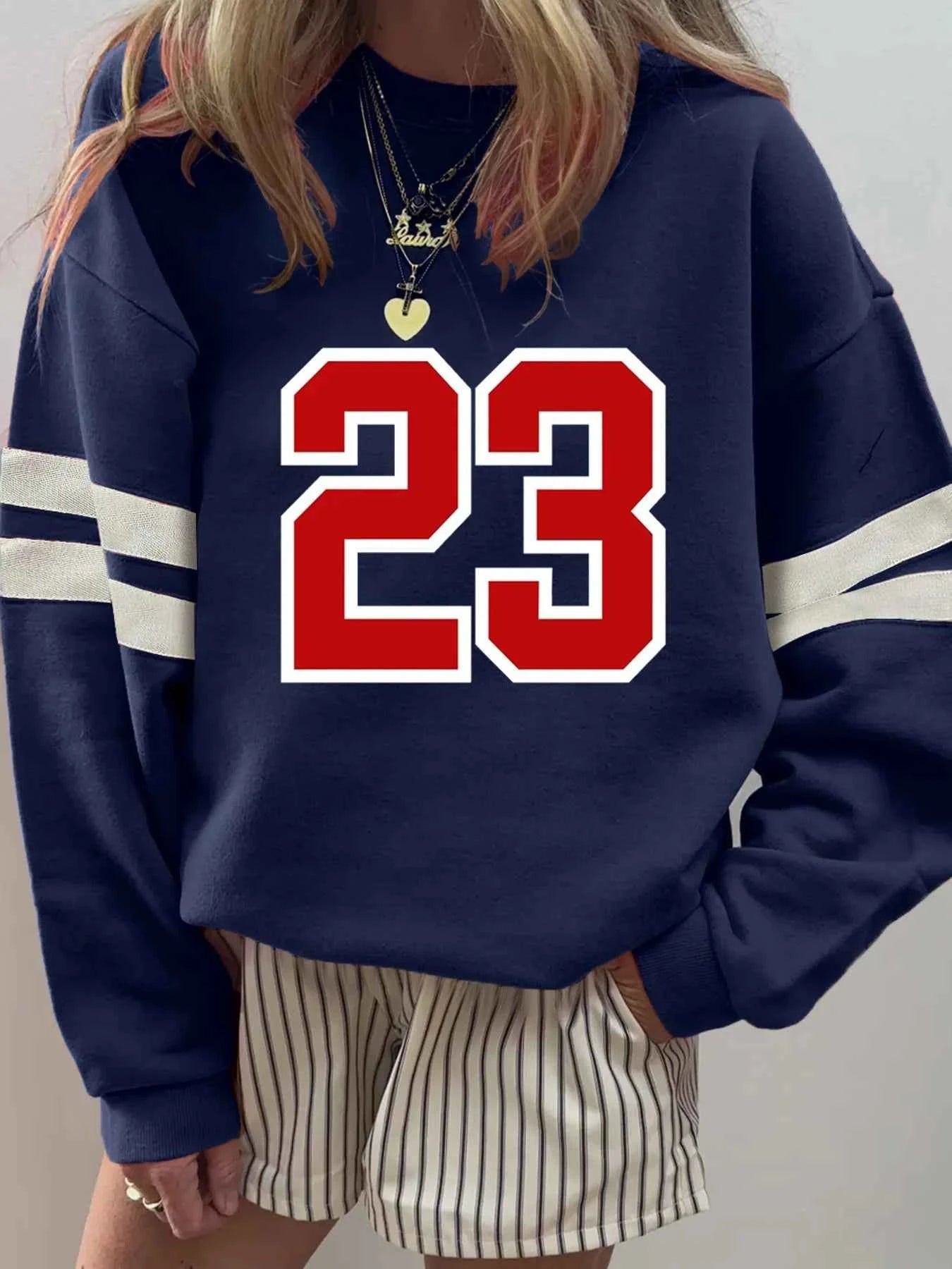 Number 23 Graphic Sweatshirt with Side Stripes Dark Navy 166efe3678cc4fb791b637c900ffaabd-Max-Origin