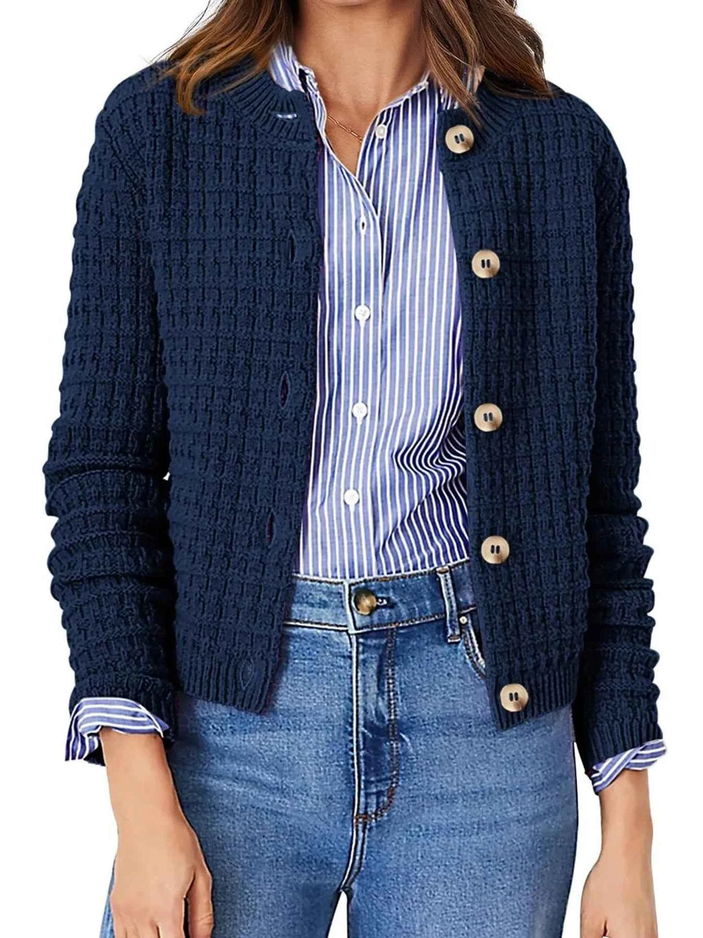 Textured Knit Button-Front Cardigan 16705b0b8eef4803b96e8454847f5a75-Max-Origin