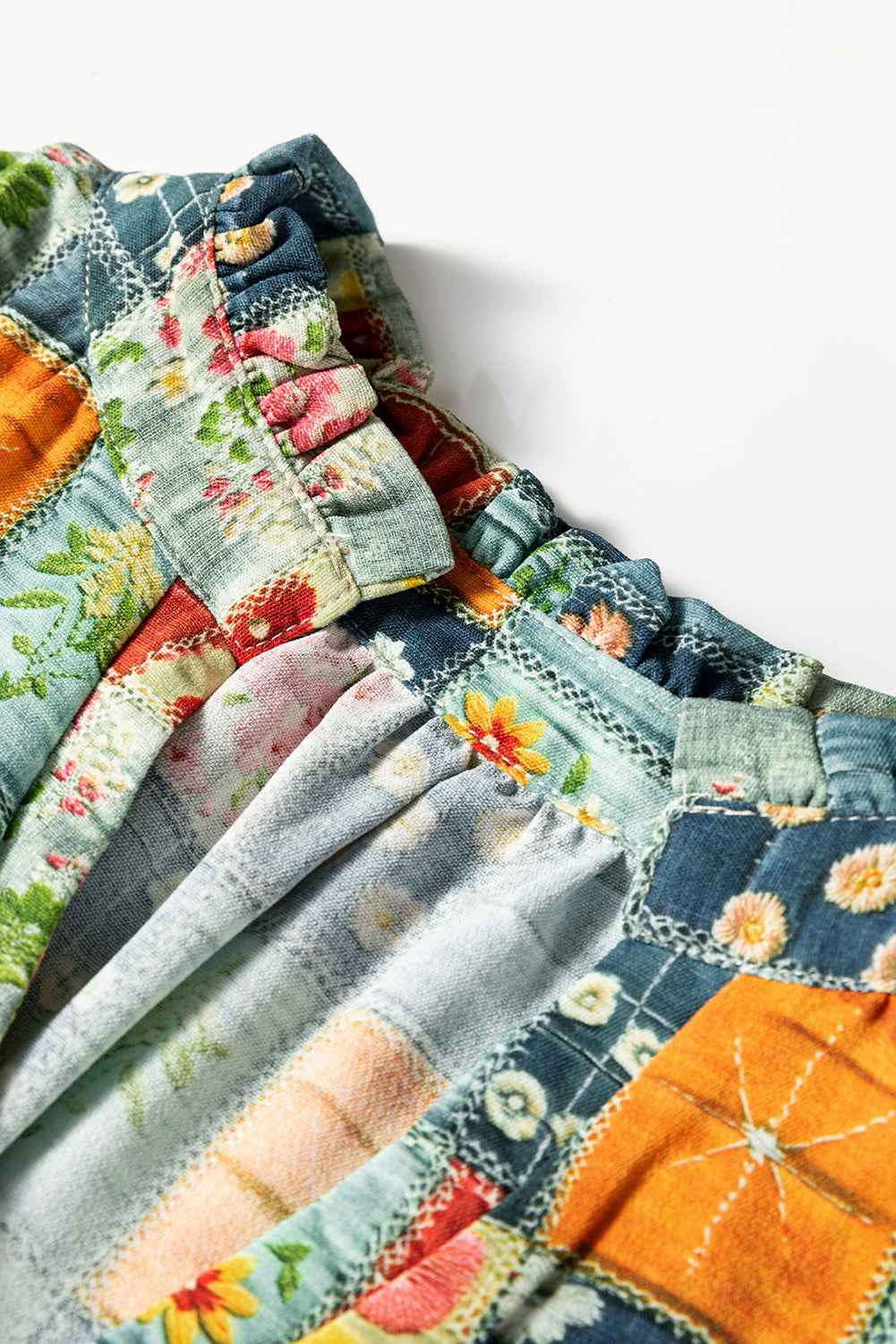 Sky Blue Fall Floral Half Placket Collared V Neck Blouse 16737d5d713395c1