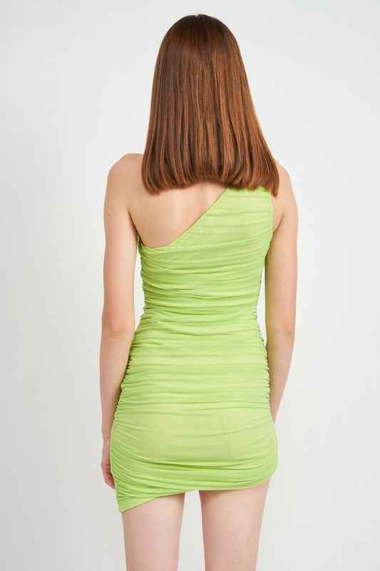 ONE SHOULDER RUCHED MESH DRESS 16790272_1d9445d7-df40-449c-8cf6-e8fa39aa419f
