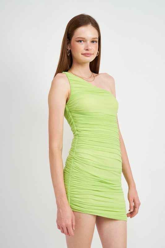 ONE SHOULDER RUCHED MESH DRESS 16790272_8c8f222b-6974-449e-84ae-0f3c9dde8e8d