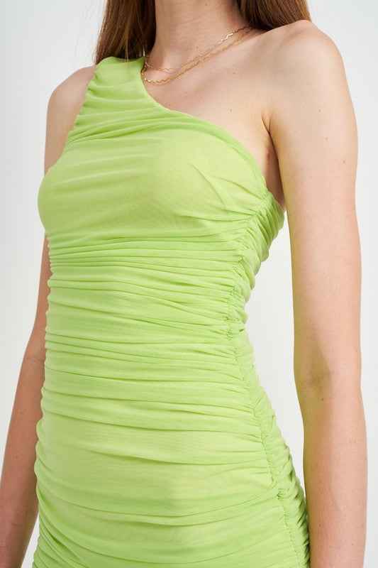 ONE SHOULDER RUCHED MESH DRESS 16790272_a01e3372-57a1-477e-bb4b-3c437b4f81d5