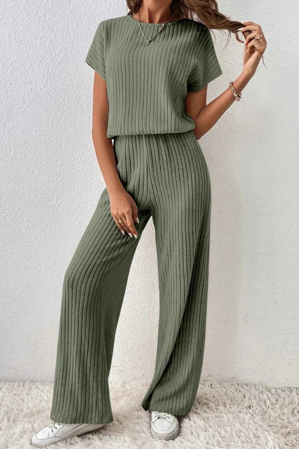 Ribbed Short Sleeve Wide Leg Jumpsuit 1679409d-b180-4b46-88f0-23a5677e0b40-Max-Origin
