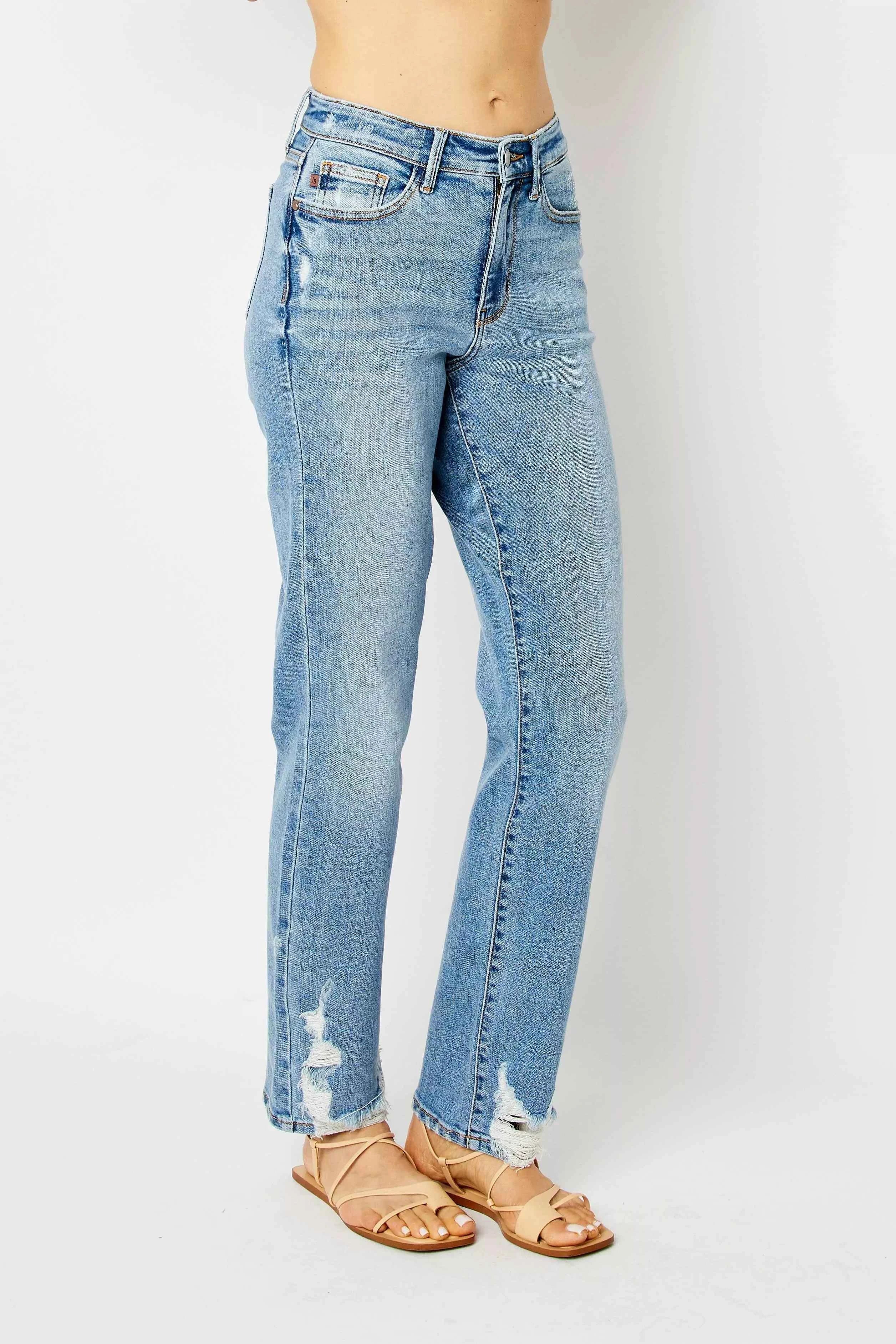 Judy Blue Full Size High Waist Straight Jeans with Heavy Destroy Plus Size 16799780313f4c9a8a03a75074f800d6-Max-Origin
