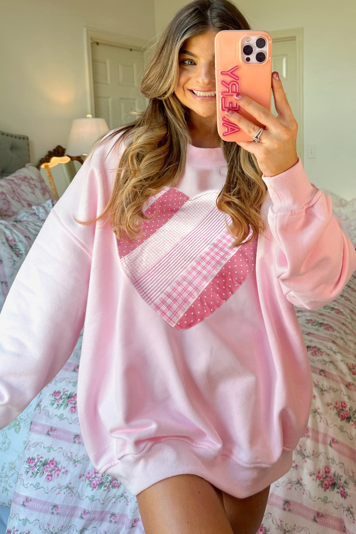 Light Pink Sweetheart Patchwork Oversize Sweatshirt 167db76ee5443660