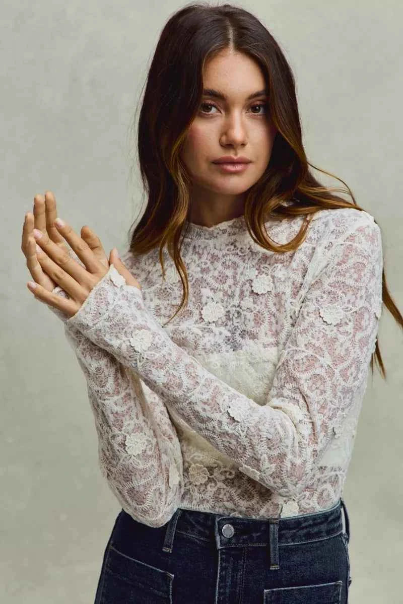 SO ME Lace Long Sleeve 3d Effect Floral Layering Top 167f4151807b43a084b8e64cfbfbd738-Max-Origin