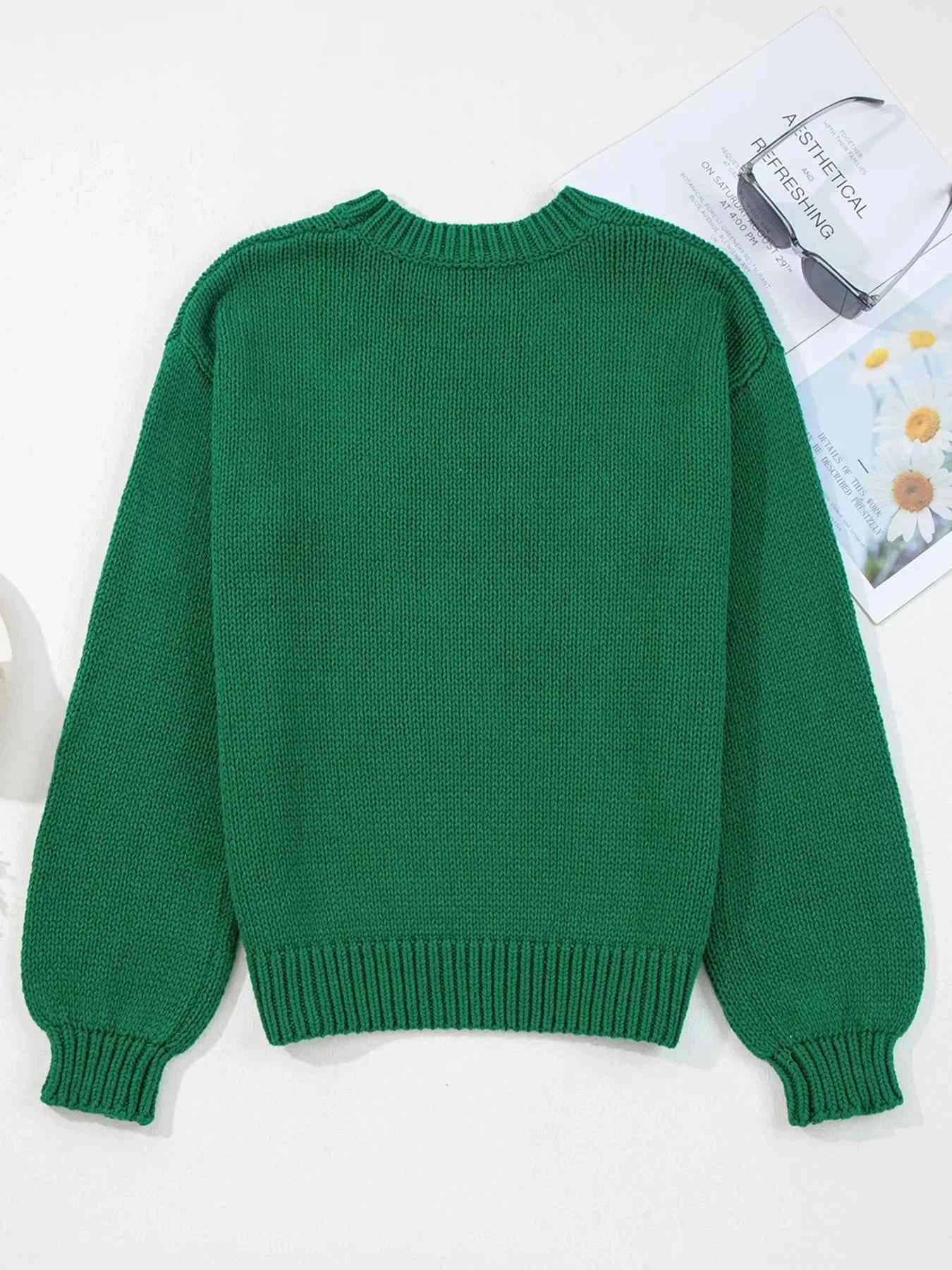 Plaid Bow Graphic Christmas Sweater 167fddb7d5ee44feaa5e2262c5f5e3ae-Max-Origin