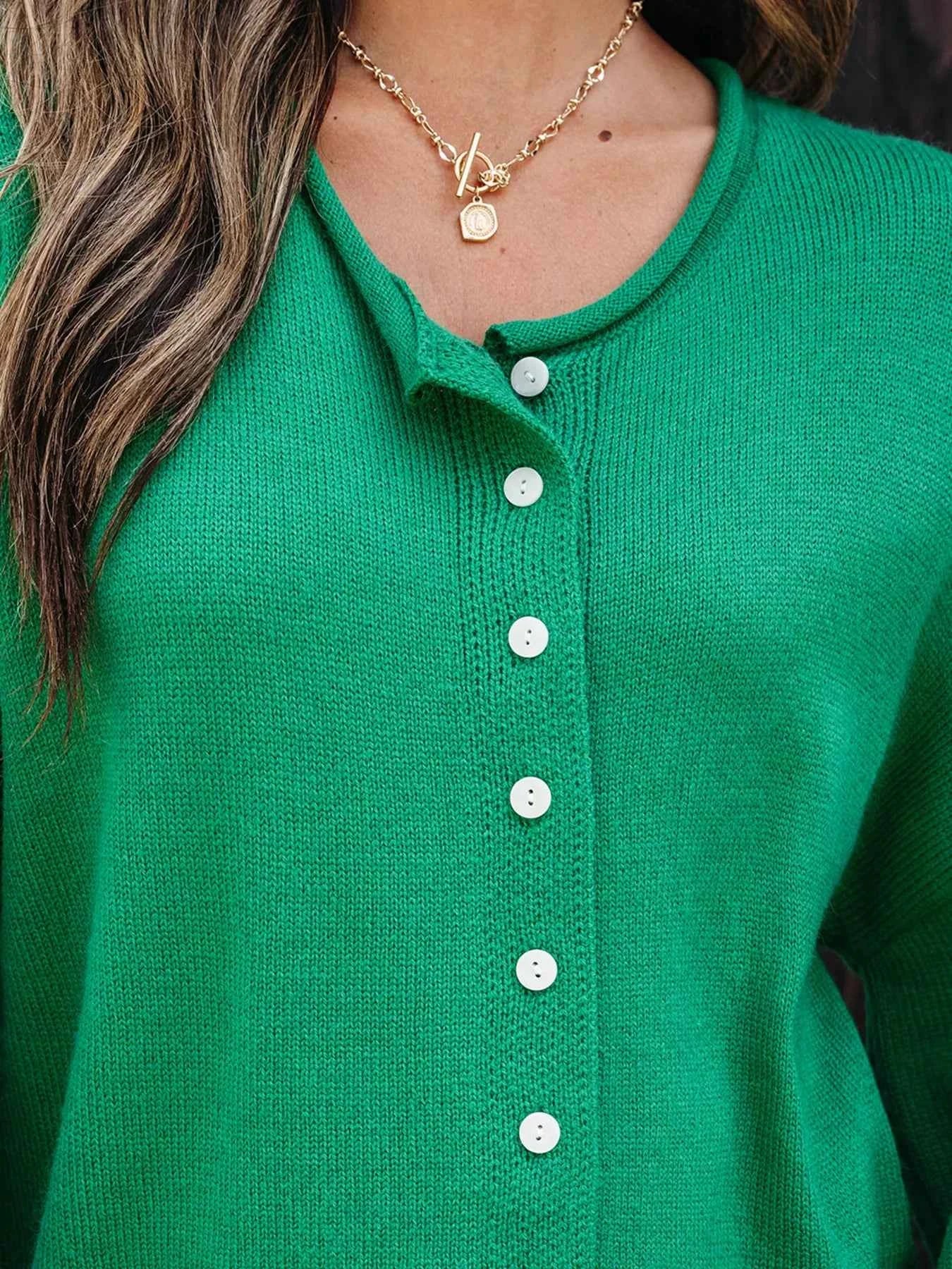 Solid Color Knit Button Drop Shoulder Sweater Cardigan 168f21b7f5394d7c8efac079401d11a5-Max-Origin