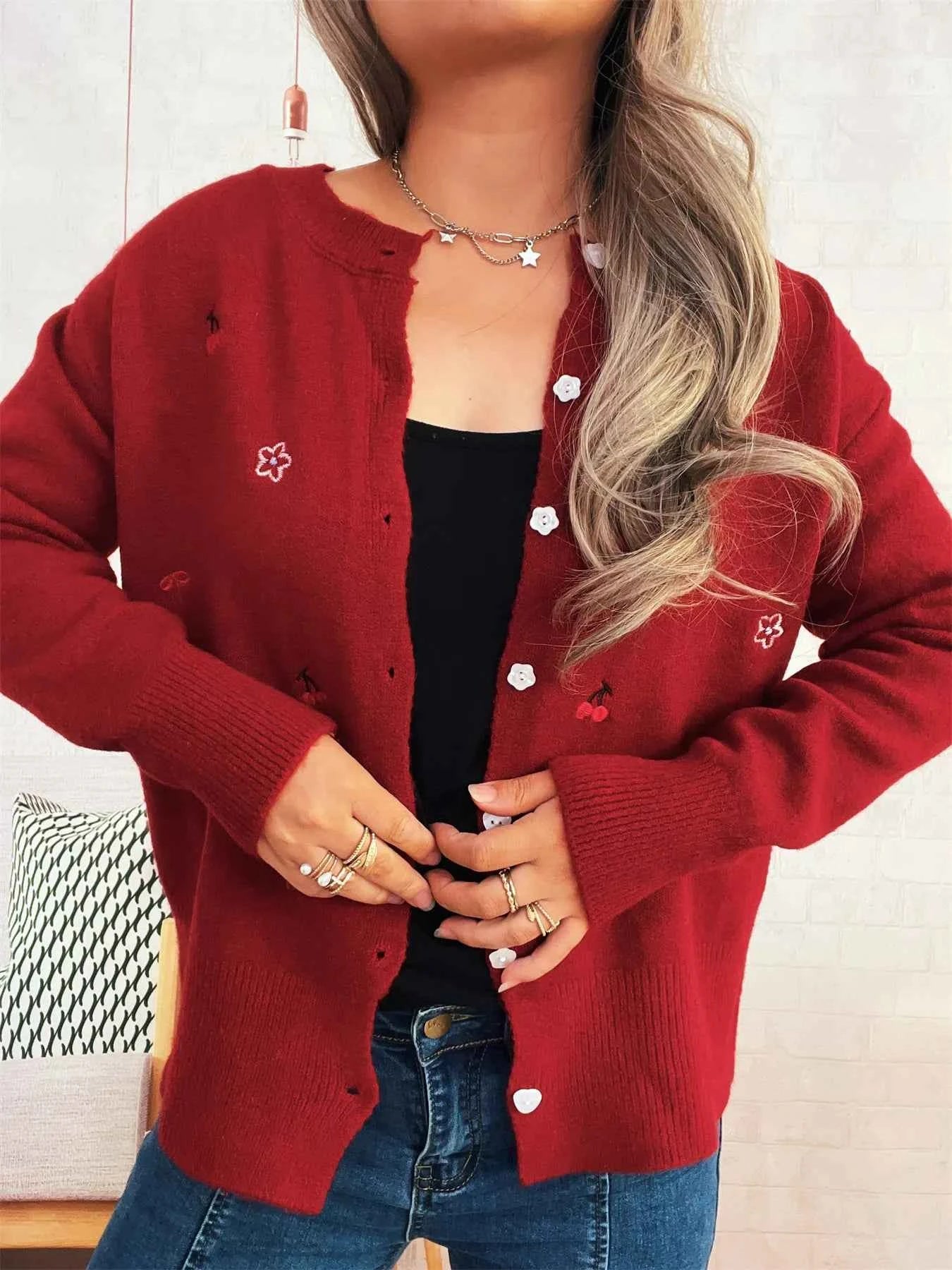 Ribbed Button-Front Knit Cardigan