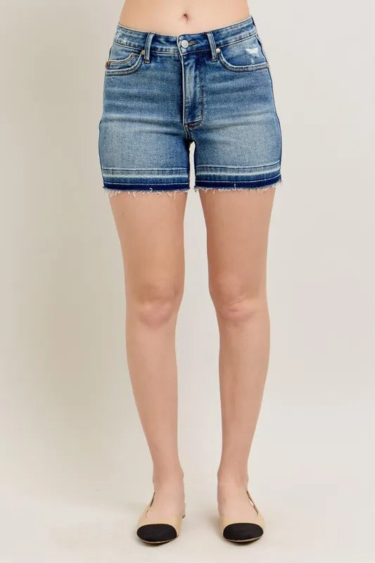 Judy Blue Full Size Mr Tummy Control Vintage Wash Release Hem Shorts Plus Size 16916f9f293143439588745f7858724f-Max-Origin