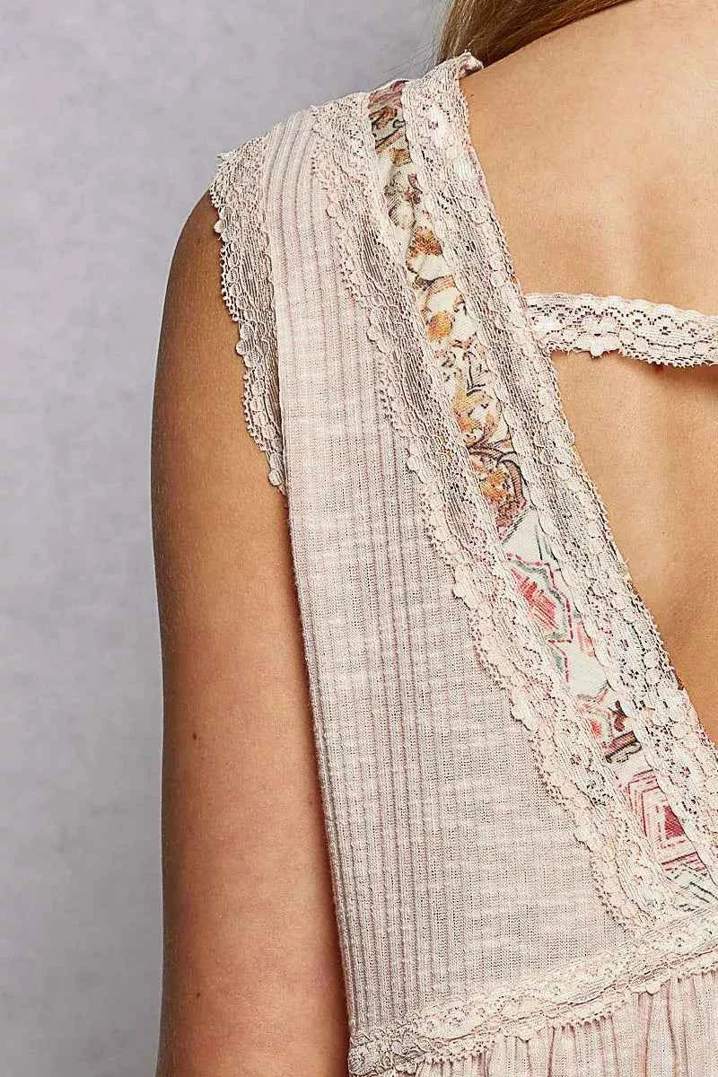 POL Lace Detail Ruffled Ribbed Sleeveless Top with Floral Pattern Trim Detail 1693ee5f-3af4-4016-acd8-7bada9713f81-Max-Origin