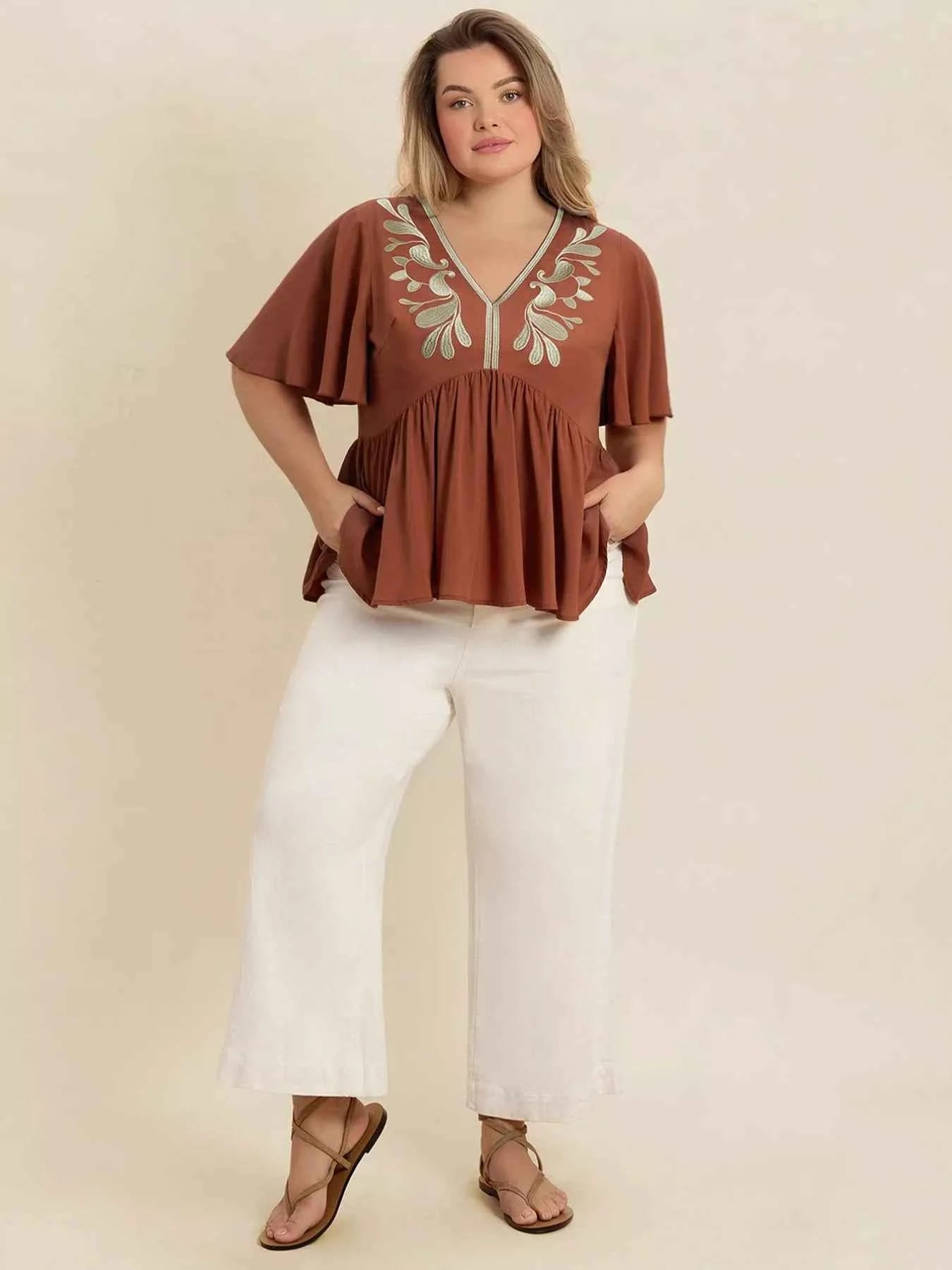 Plus Size Embroidered V-Neck Flutter Sleeve Blouse 169a837a-55da-499d-b3f2-a01c447af66b-Max-Origin