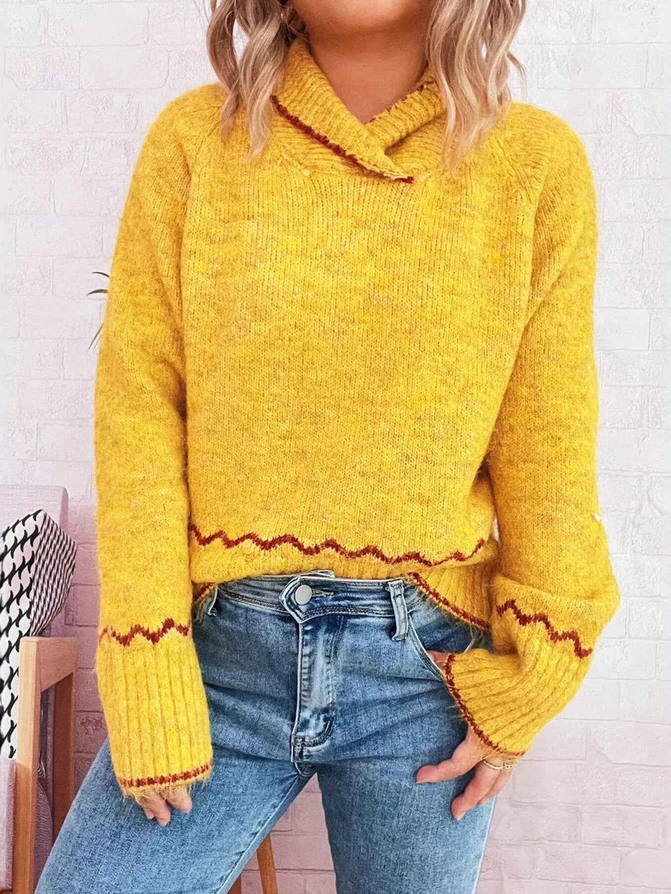 Ribbed Contrast Trim Long Sleeve Sweater 16a13b653c9847d7aa9eff11c4b598fe-Max-Origin