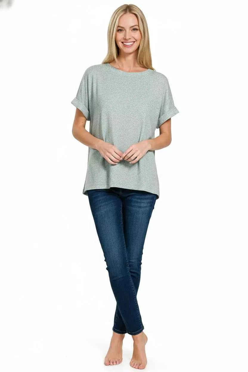 Zenana Soft Melange Hacci Short Sleeve Round Neck Top 16a56538-4bfc-4608-9804-5b4f2c89c69d-Max-Origin