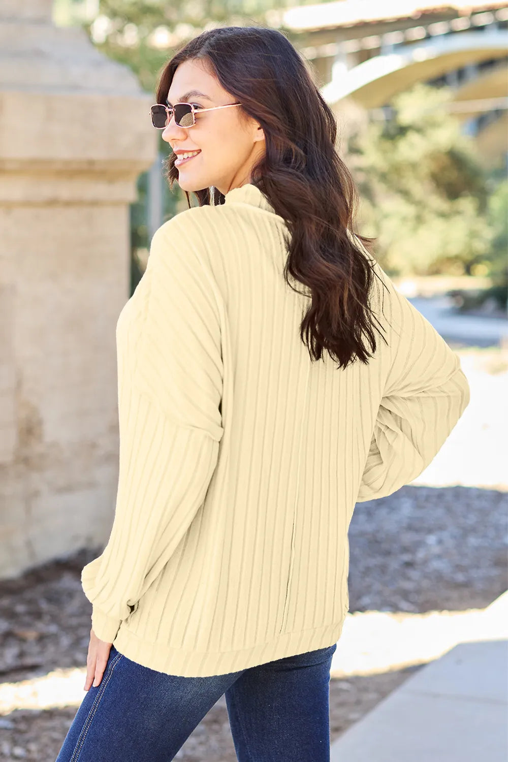 Basic Bae Full Size Ribbed Exposed Seam Mock Neck Knit Top 16ae6ec098984da88cde1c0f81c5cd3b-Max