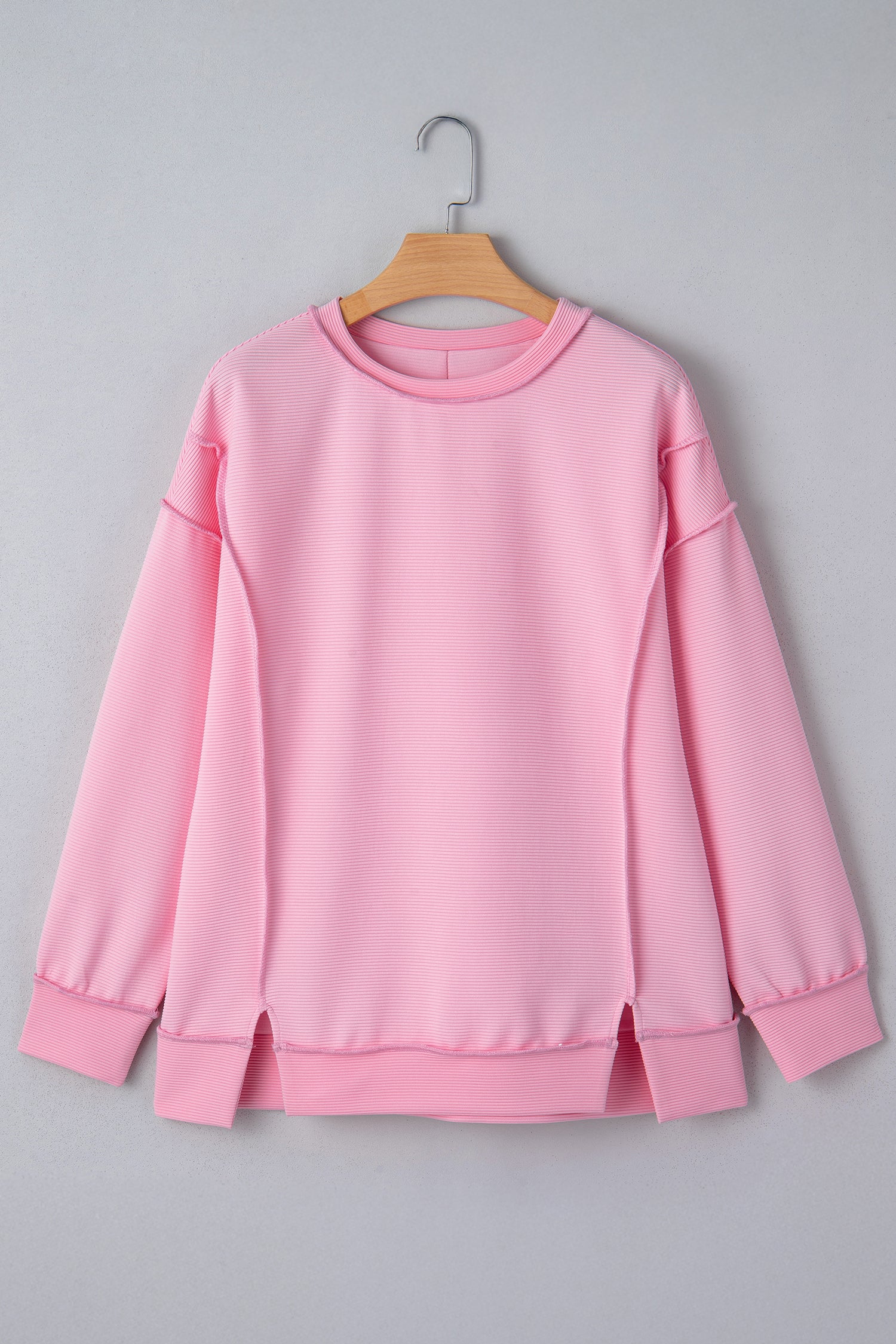 Lavendula Horizontal Ribbed Exposed Seam Detail Drop Shoulder Baggy Pullover 16b97f4455d1fe26