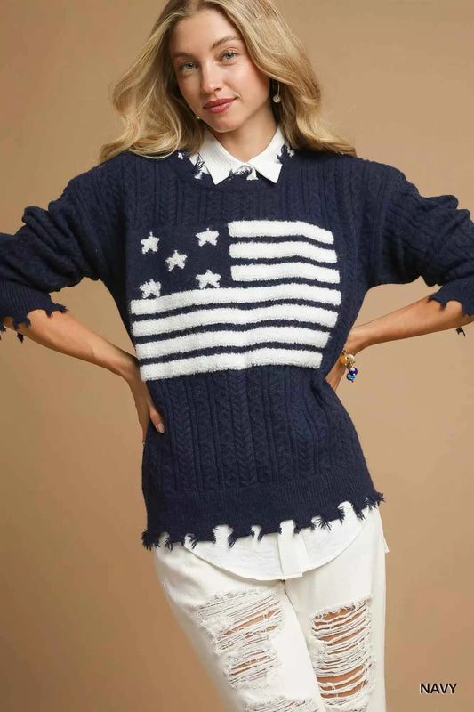 Umgee Distressed American Flag Sweater 16ba6fc5-2119-4715-8a45-0b0b9b287726-Max-Origin