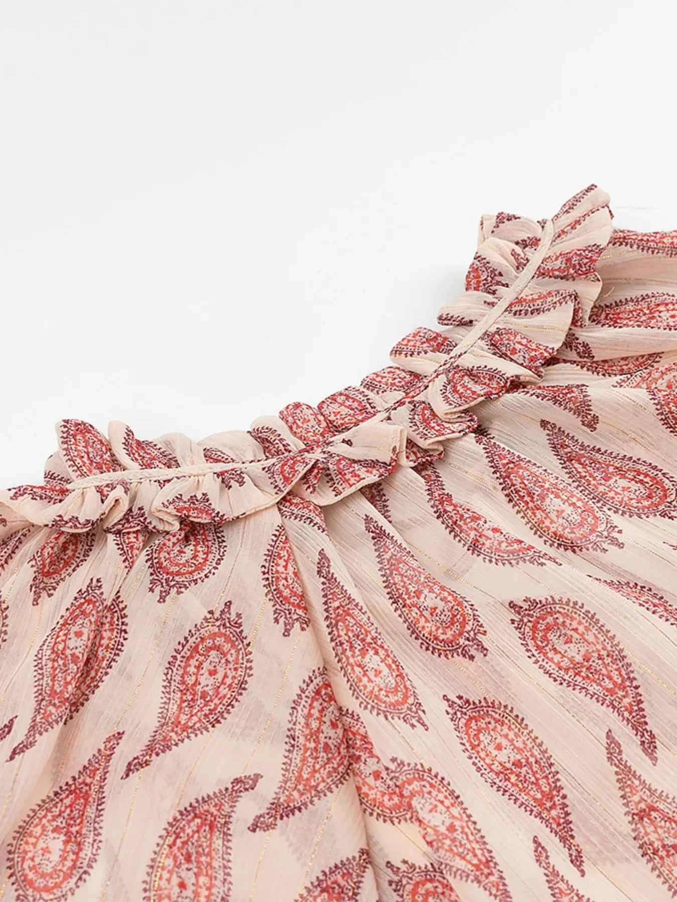 Paisley Print Frill Tie Neck Long Sleeve Blouse