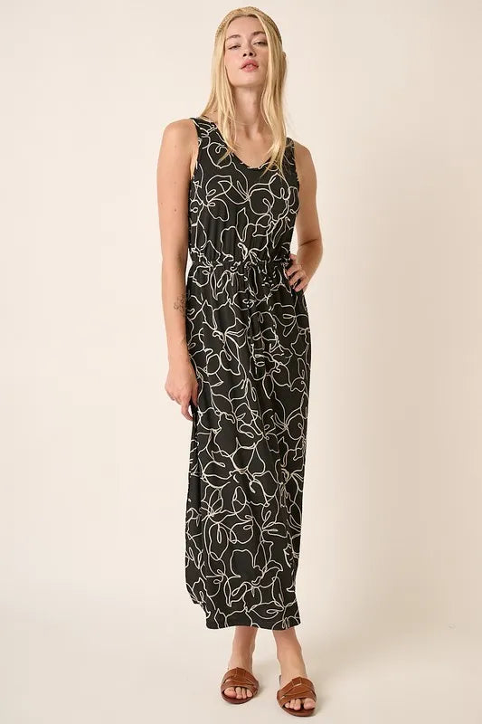 Mittoshop Side Slit Flower Print V-Neck Sleeveless Dress 16bab3a0-8b61-4da6-aeab-d2296fae131c-Max