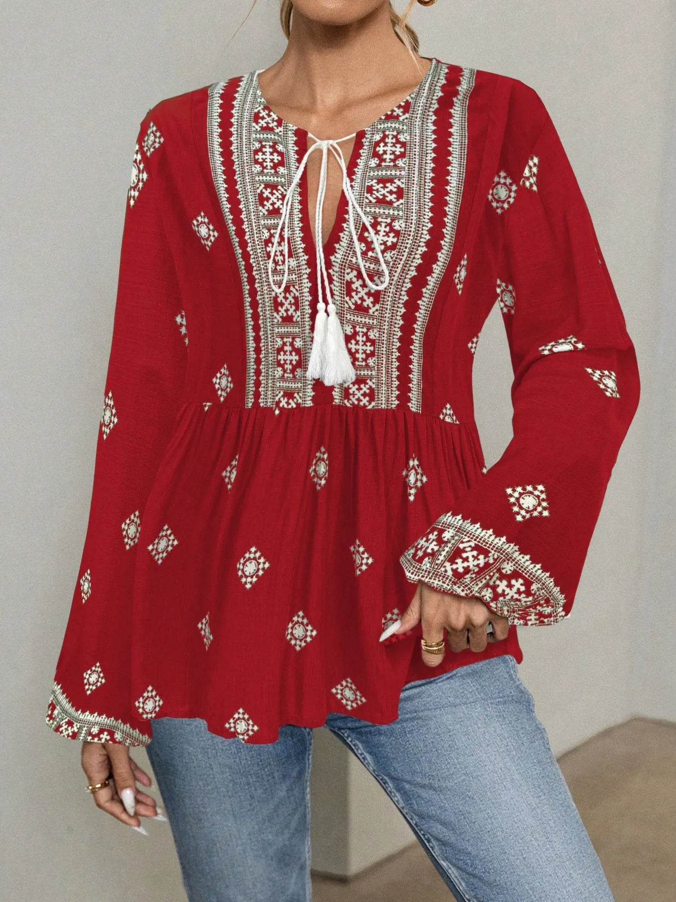 Tie Front Long Sleeve Blouse 16bdad89244341c6a294b80f76438962-Max-Origin
