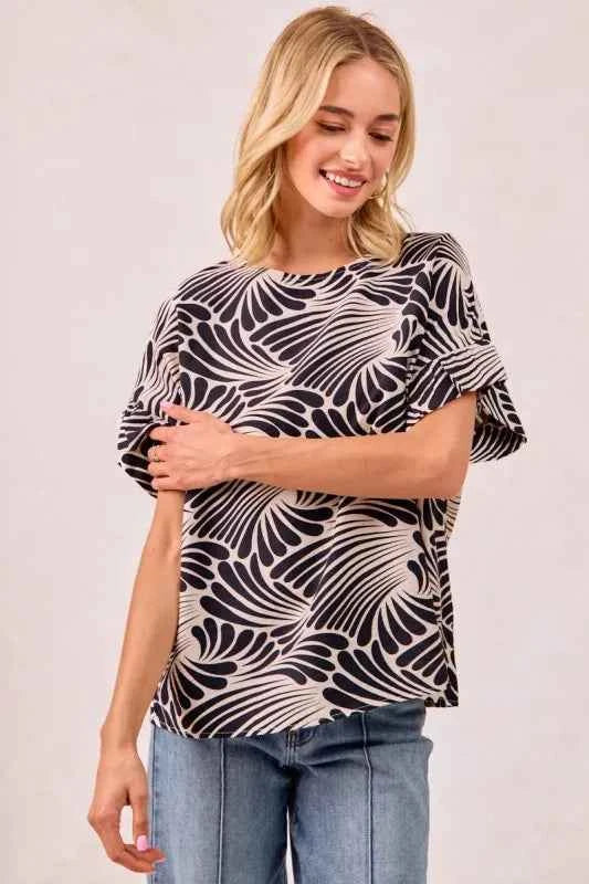 BiBi Print Woven Ruffled Sleeves Top 16c472bb-efbb-4981-8e4b-832273831d4b-Max-Origin