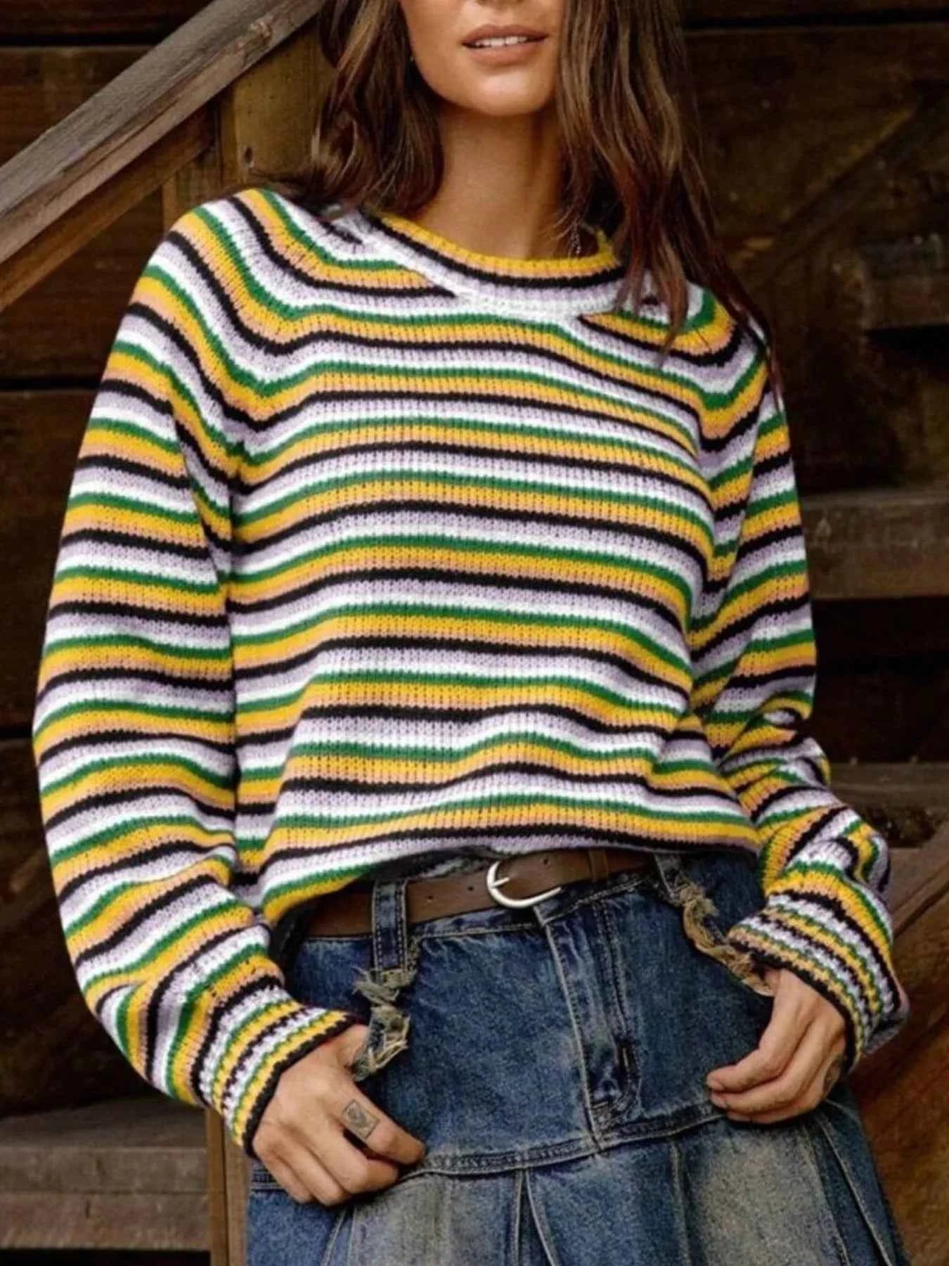 Rainbow Striped Pullover Sweater