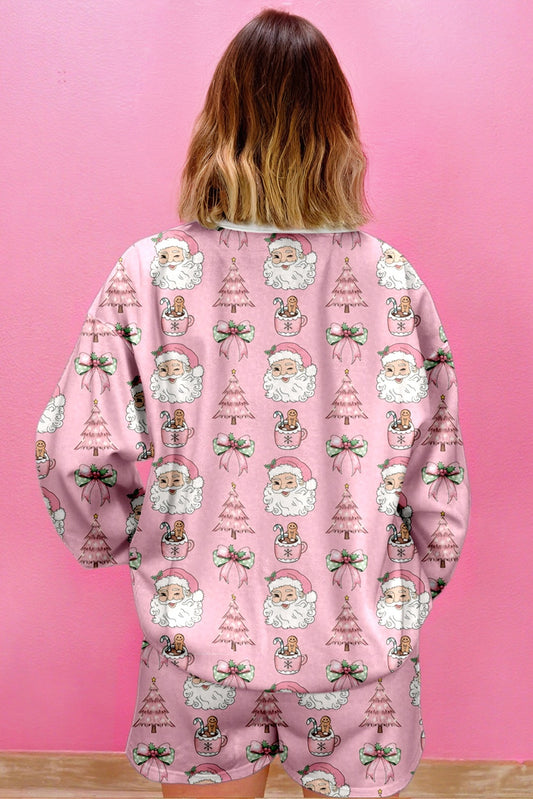 Pink Santa Claus Graphic Christmas Tree Pajama Set Pink 95%Polyester+5%Elastane 16d0002123c67cd8