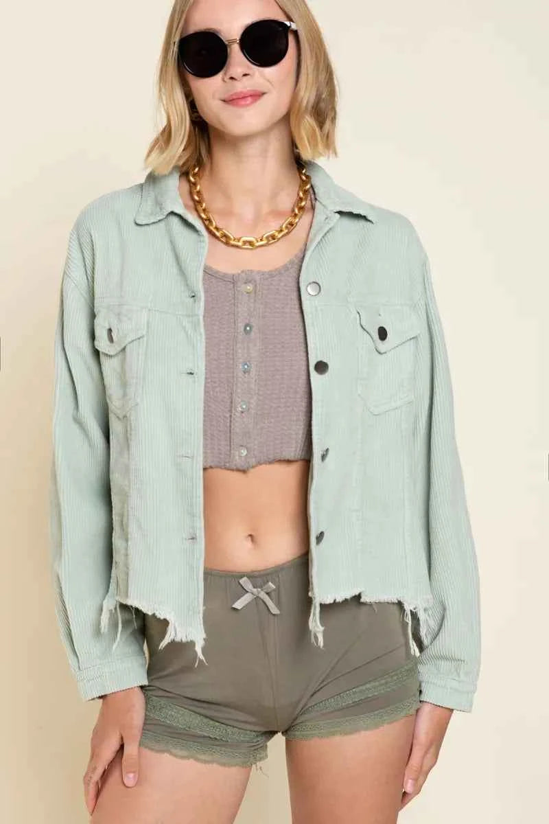 POL Button Down Corduroy Trucker Jacket Sage 16d1bea9-24ee-4596-b14c-678a7f7ef0ee-Max-Origin