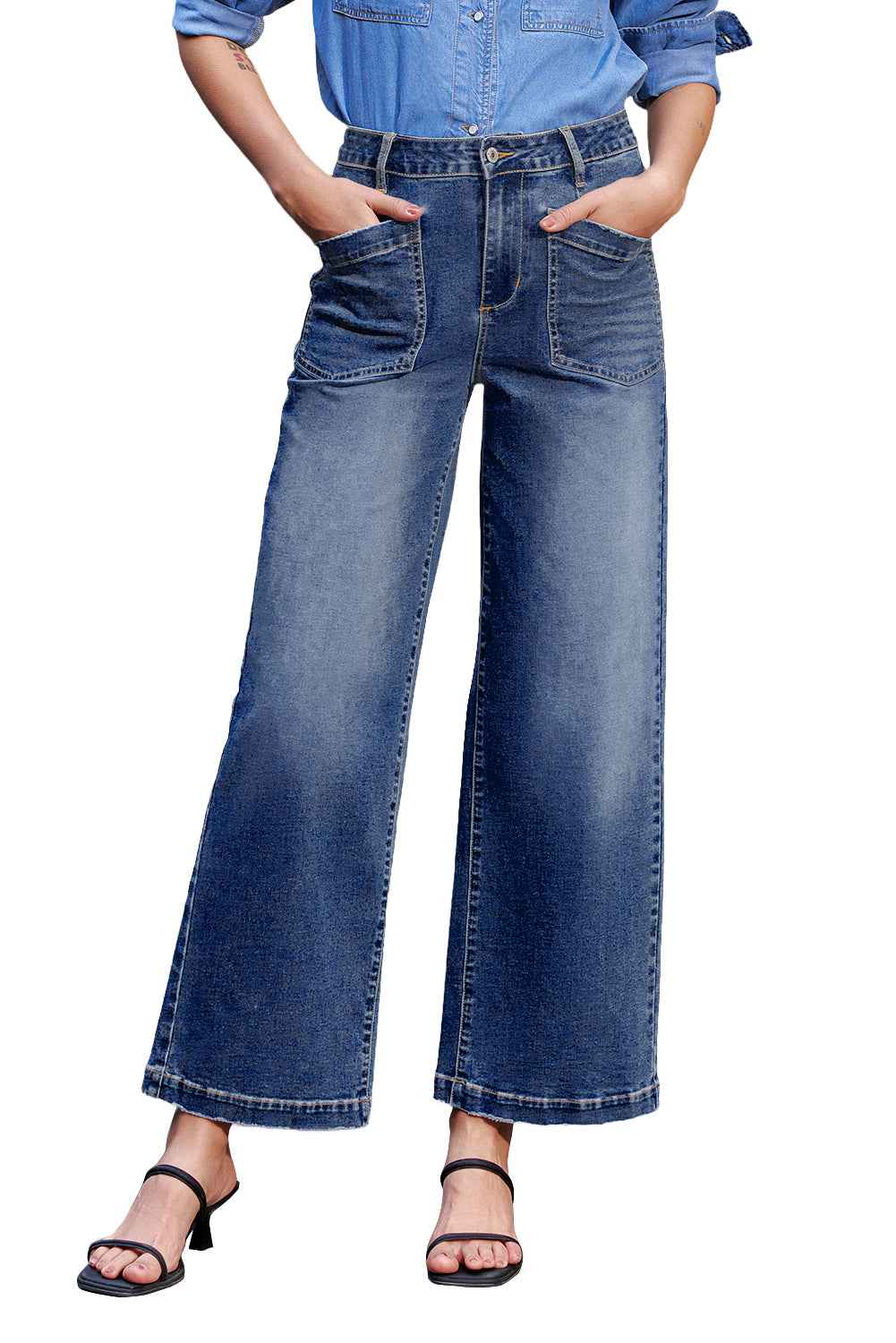 Brown Minimalist Patch Pocket High Waist Shift Jeans 16d2683f021c43e5