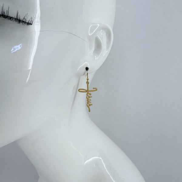 Fish Hook Earrings Jesus Word Cross Design Dangle 16dbc919-1202-4e24-85f0-be65490a9a97