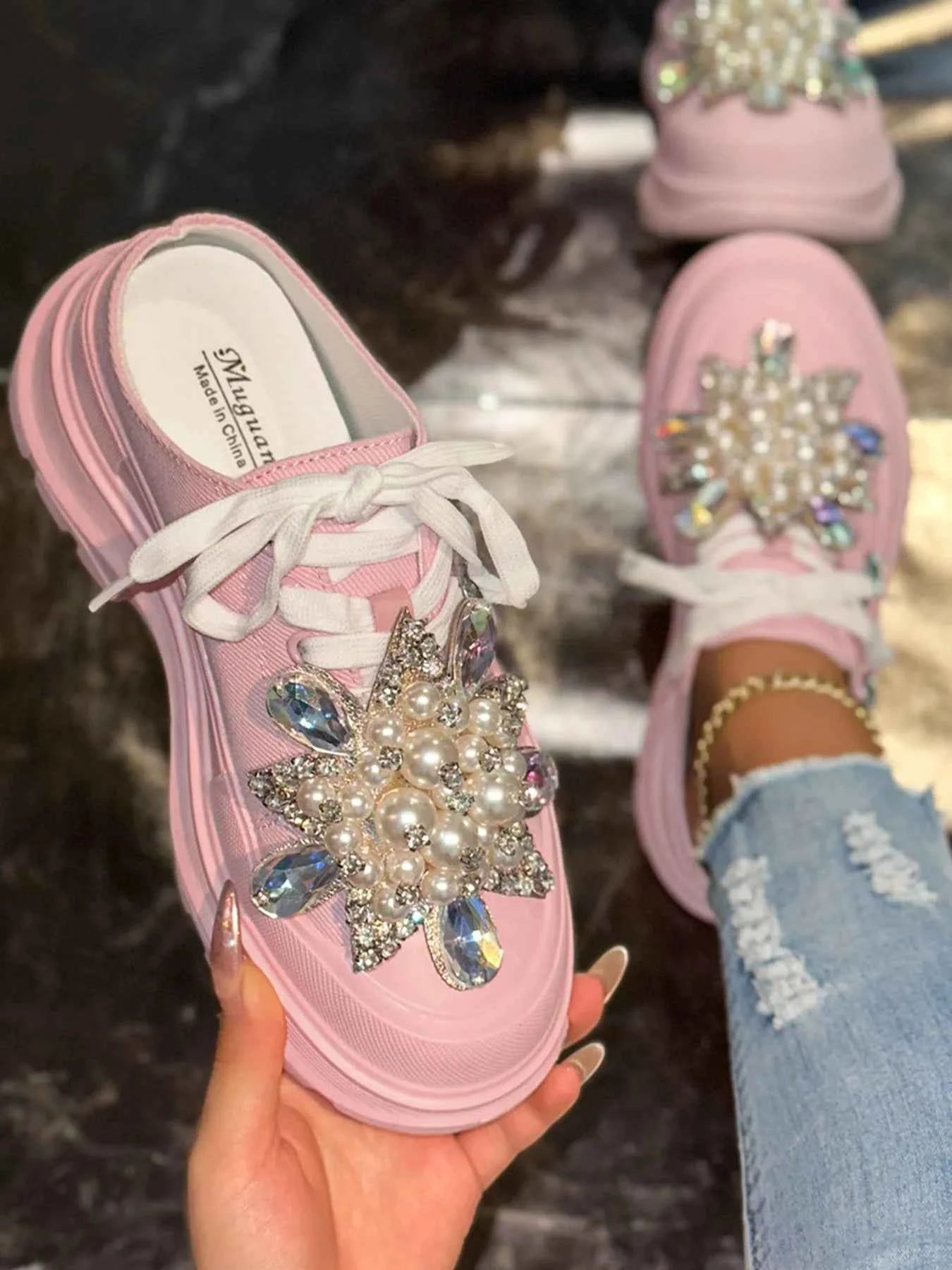 Pearl Embellished Platform Slip-Ons 16df0c969c9a46b582dfafa02ca06803-Max-Origin