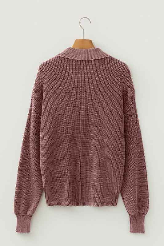 Mineral Wash Buttoned Polo Collar Knit Sweater 16e2d814-a9b7-4e20-aaeb-9504badf706d