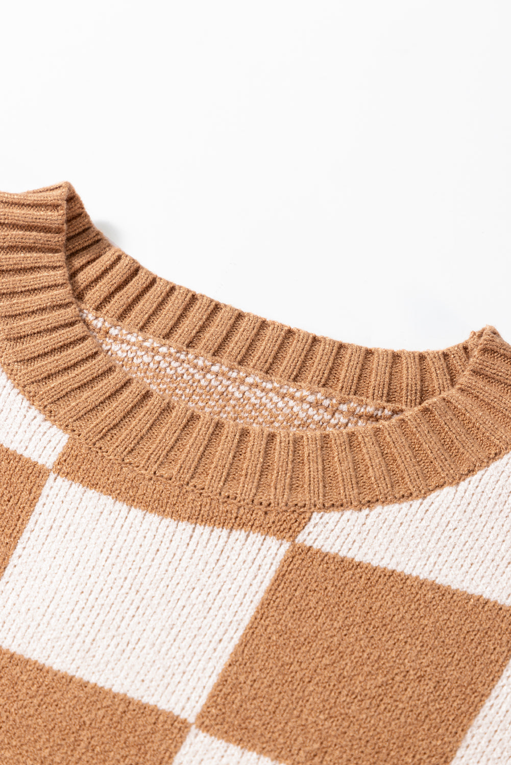 Light French Beige Checkered Knit Dolman Short Sleeve Sweater 16e4a51f542fab87