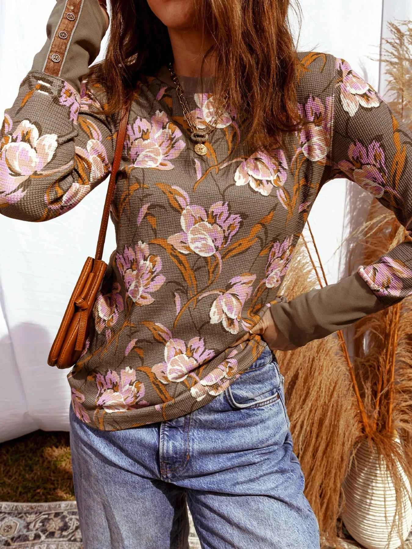 Floral Print Waffle Textured Long Sleeve Top 16e8aa239ff54d5cadb05834a6be250f-Max-Origin