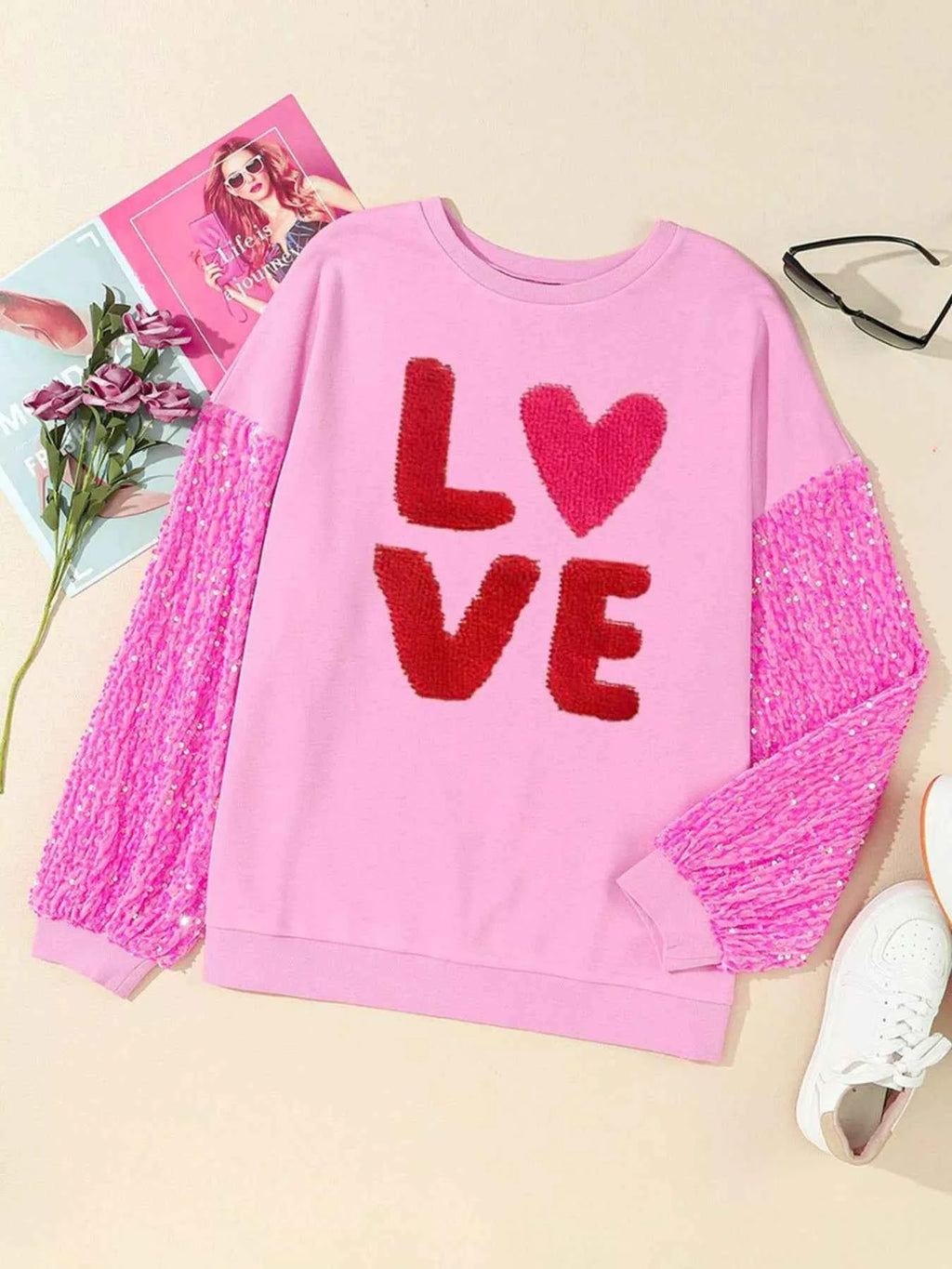 Sequin Round Neck Long Sleeve Sweatshirt 16f445ee-bab1-4fec-bf59-31bc442cf764-Max-Origin