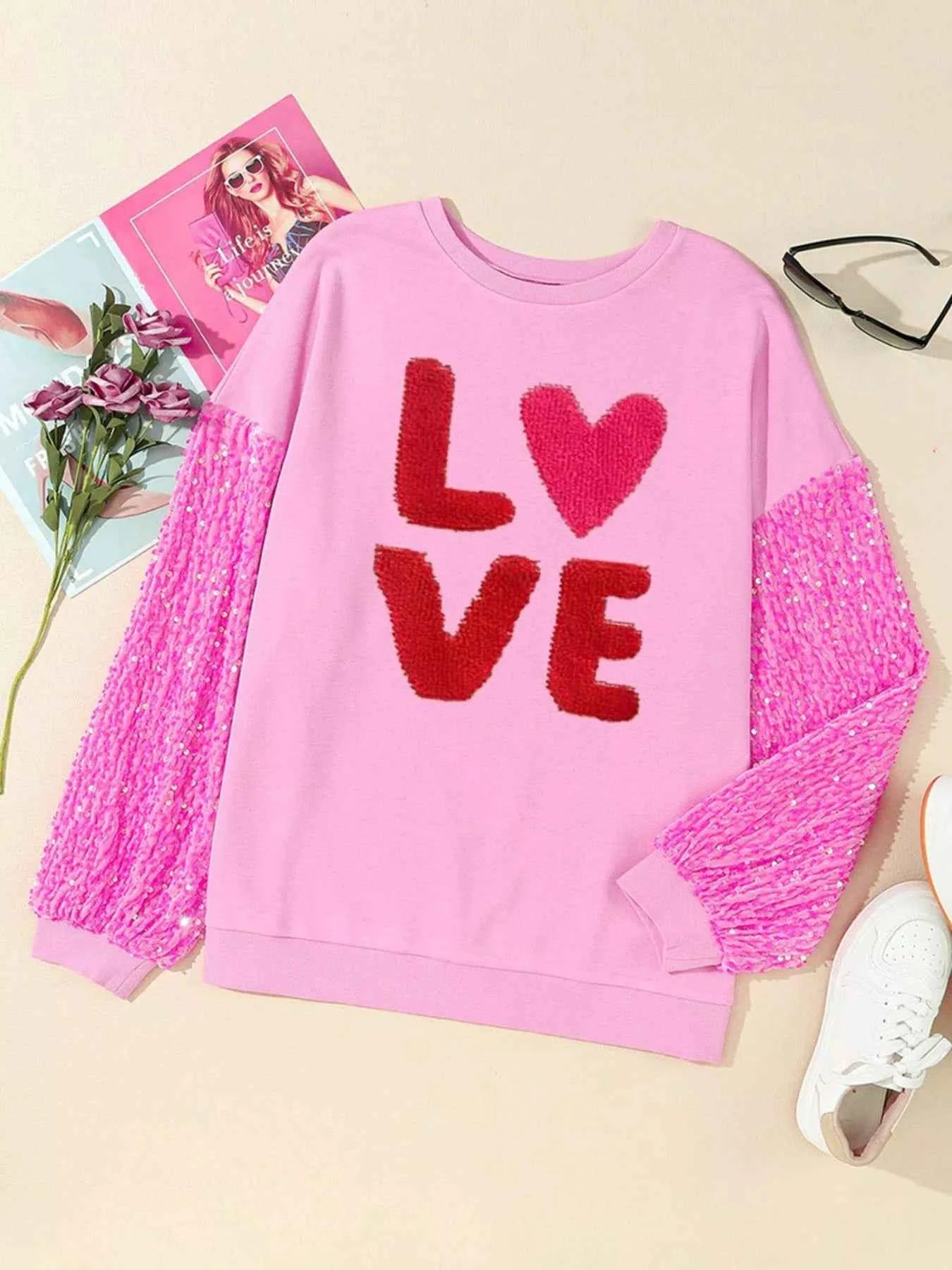 Sequin Round Neck Long Sleeve Sweatshirt 16f445ee-bab1-4fec-bf59-31bc442cf764-Max-Origin