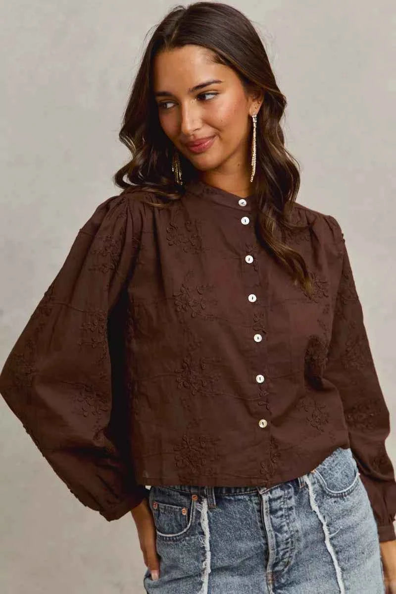 SO ME 3d Floral Woven Long Sleeve Front Button Shirt 16f561700560458982d231d12a6a41c0-Max-Origin