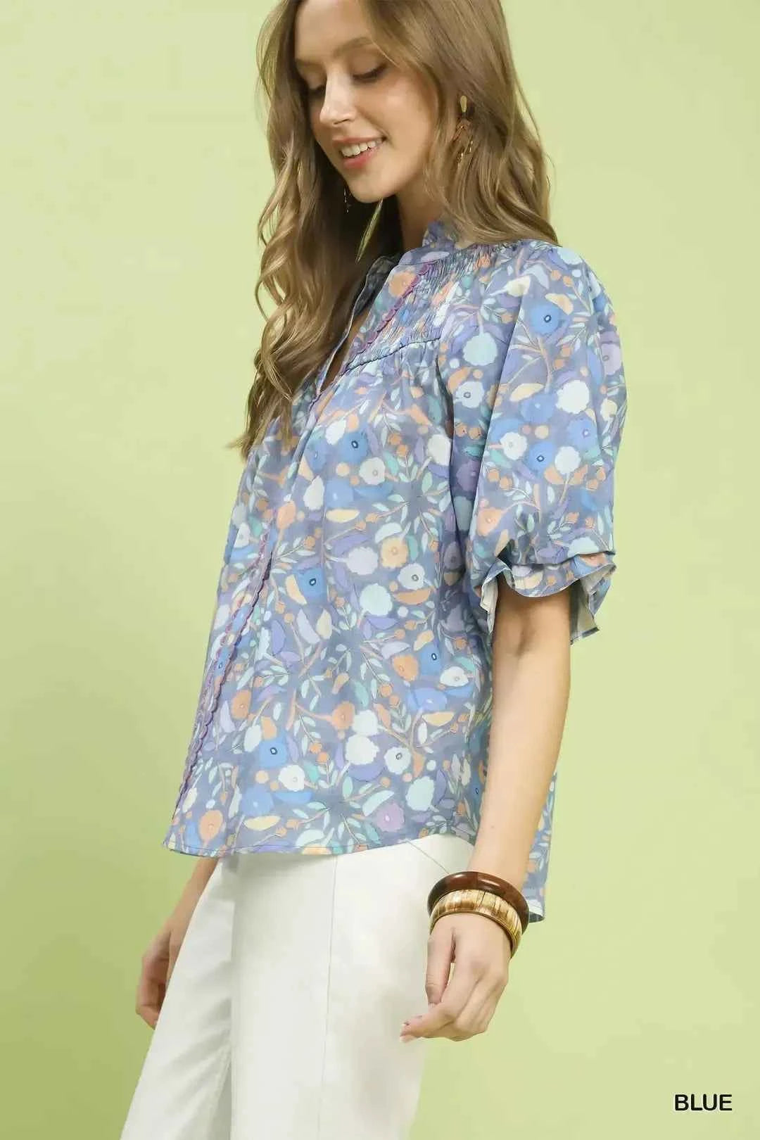 Umgee Smocked Floral Ruffle Trim Top 16f99636-2dfc-4268-9586-f7a24f644797-Max-Origin
