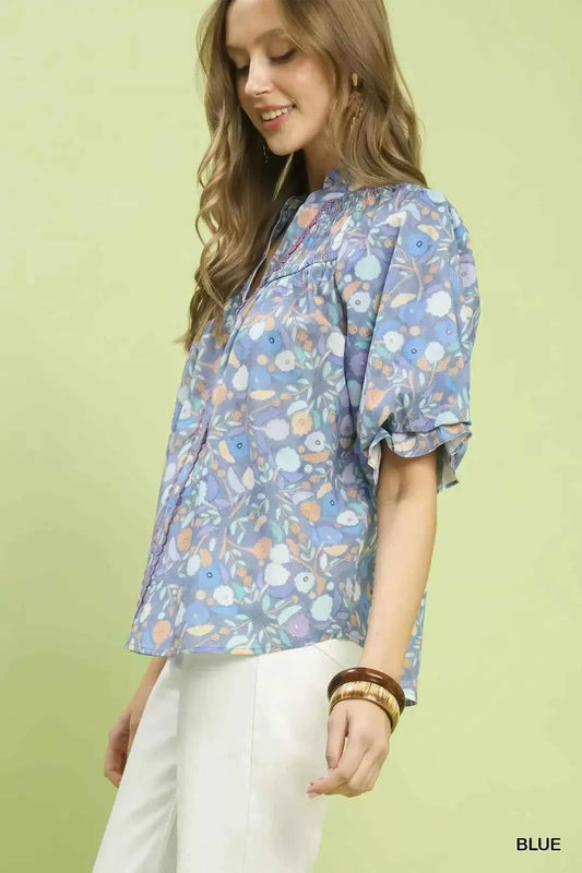 Umgee Smocked Floral Ruffle Trim Top 16f99636-2dfc-4268-9586-f7a24f644797-Max-Origin