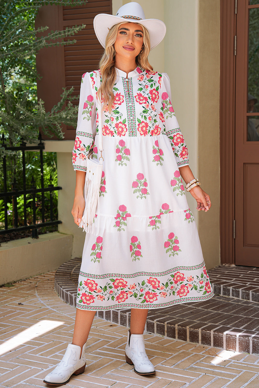White Floral Print Loose Tiered Maxi Dress 16fd1641cacd6fcd