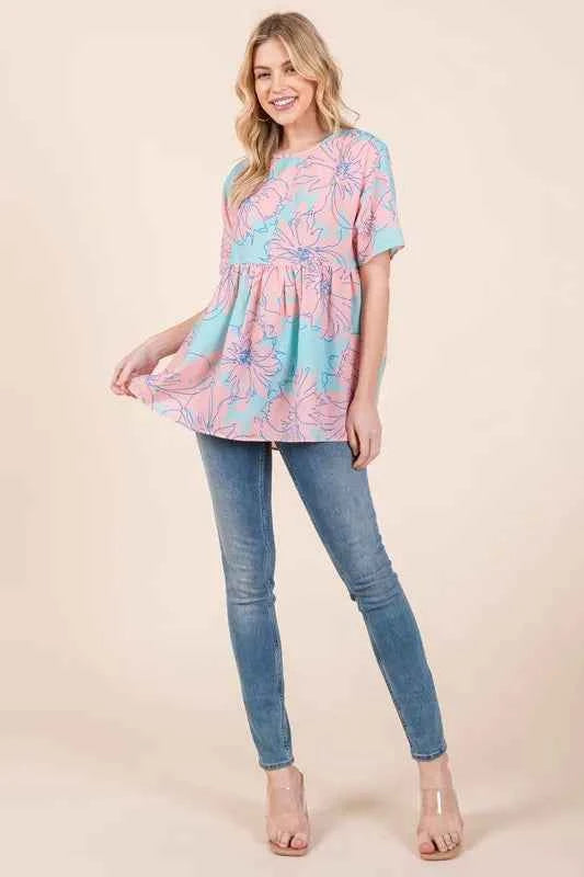 BOMBOM Floral Babydoll Tunic Top 16ff24c613f74052a64903221243a7eb-Max-Origin