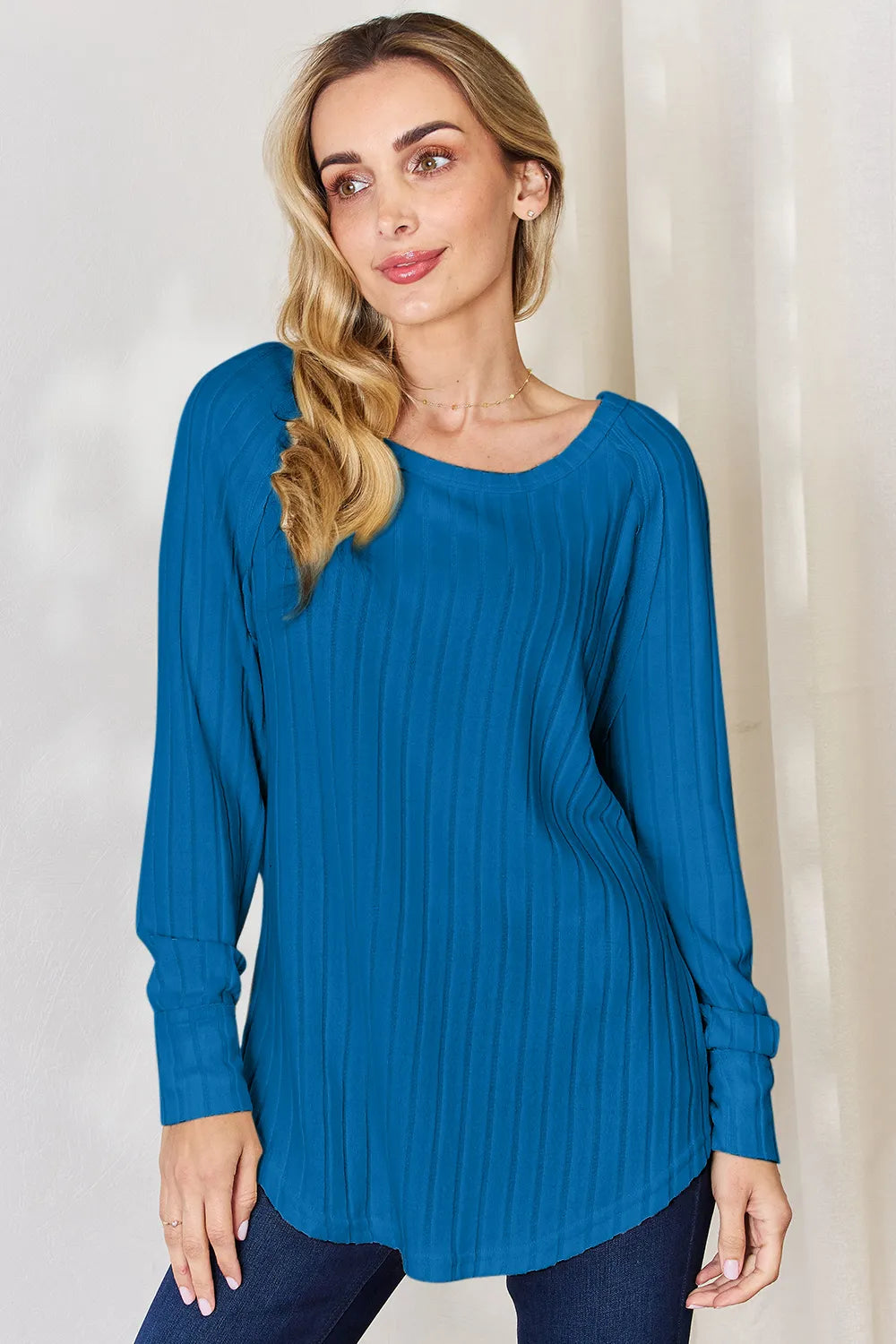 Basic Bae Full Size Ribbed Round Neck Slit T-Shirt 1701d7a4-25e6-425d-98ea-f659b258ac55-Max