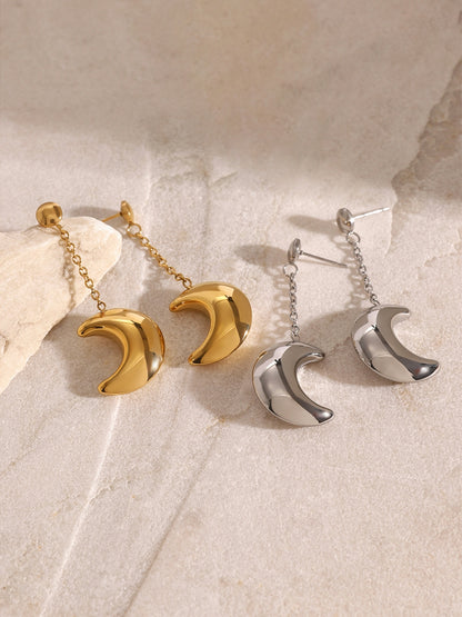 Stainless Steel Moon Dangle Earrings