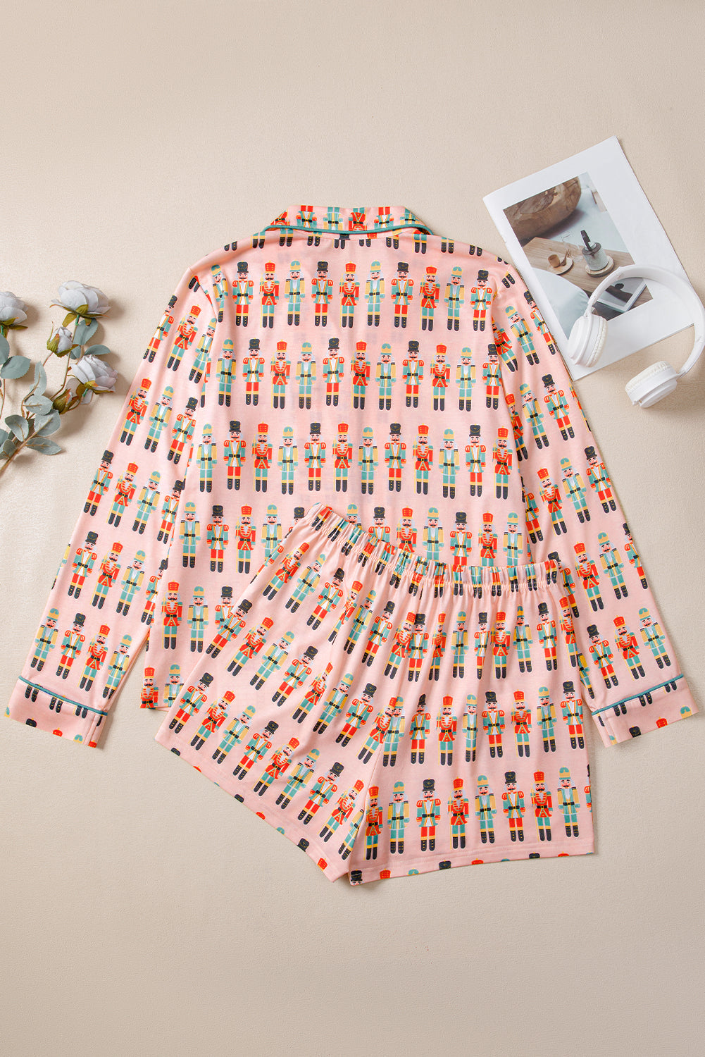 Pink Christmas Nutcracker Long Sleeve Shirt Shorts Pajama Set 1709249313528dbd